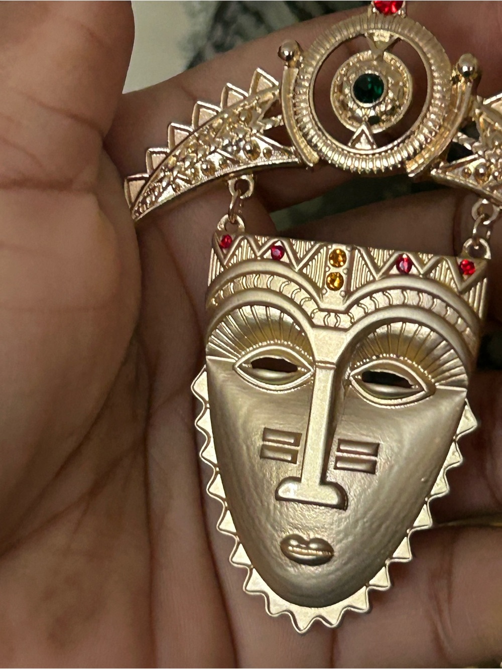 Gold Tribal Mask Pendant Necklace - Women Jewelry